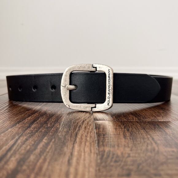 Polo by Ralph Lauren Accessories - VTG Ralph Lauren Polo Leather Belt Y2K Hinge Buckle Edgy Womens Size Small Black